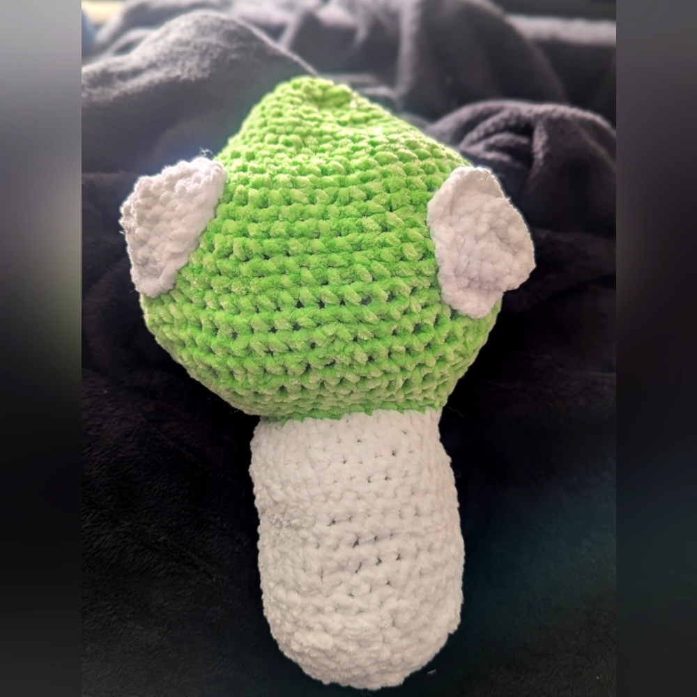 Handmade Green and White Mushroom Plush